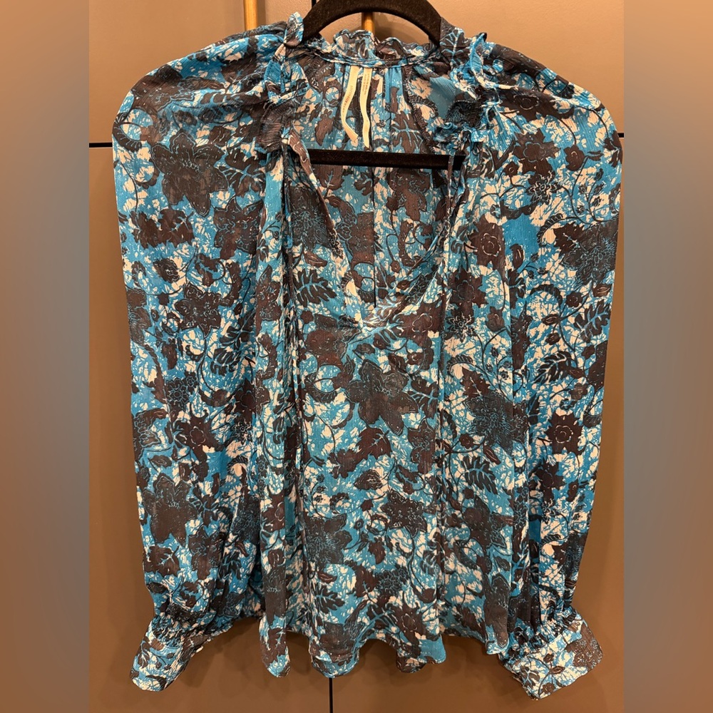 Anthropologie Sheer Printed Peasant Blouse Womens Size M - Picture 2 of 4